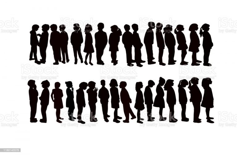 Children together, waiting in line silhouette vector