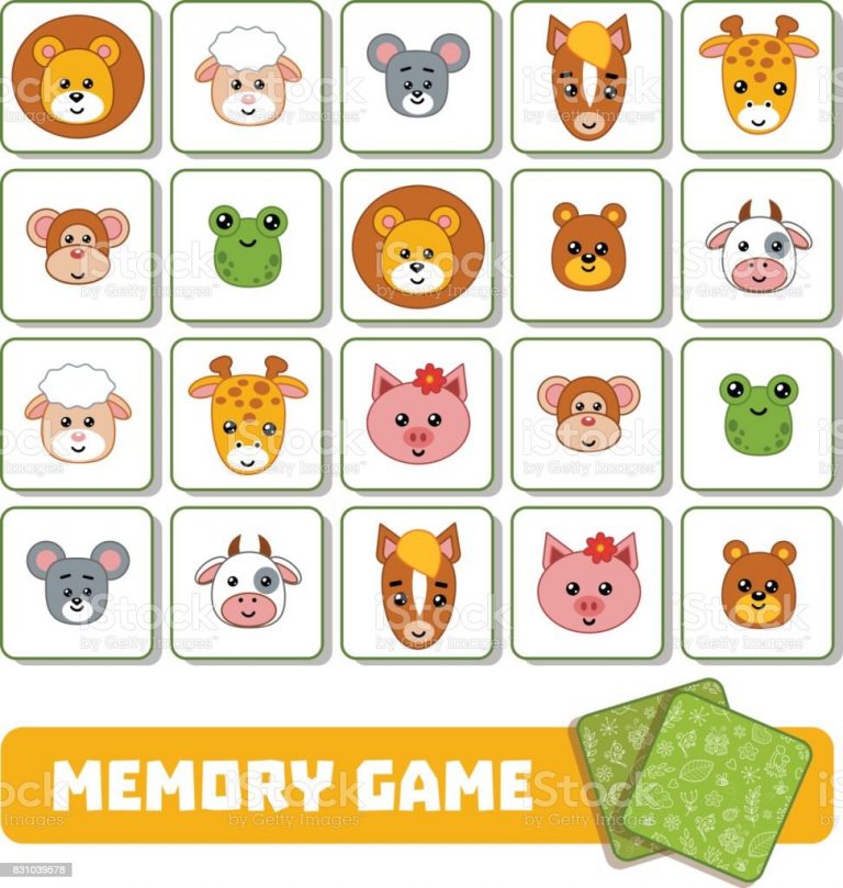Memory game for children, cards with cute animals